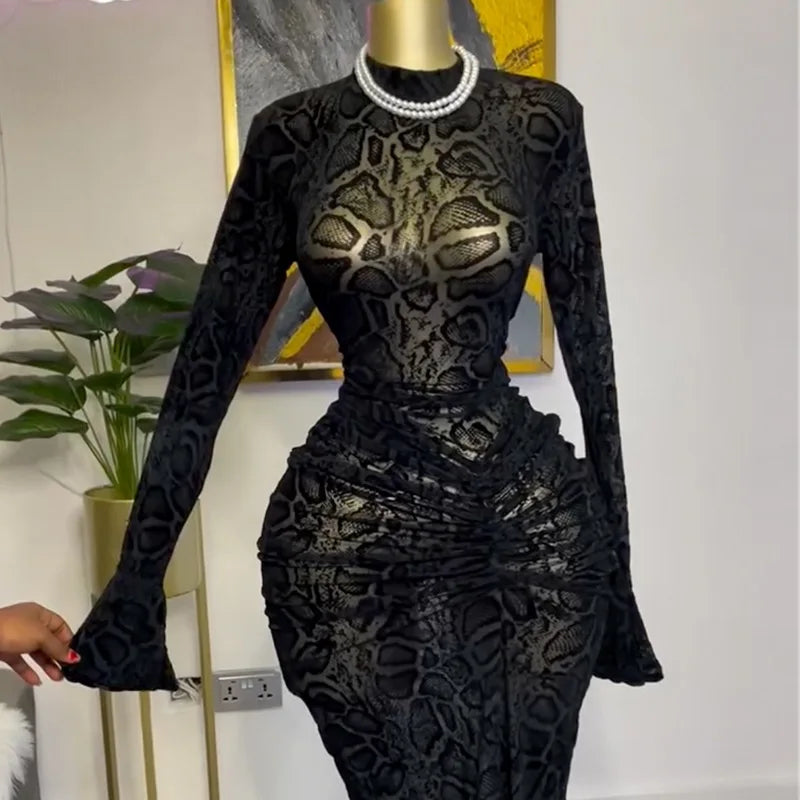 Women's clothing spring new style temperament semi high collar lace long sleeved waisted hip one-step skirt long skirt