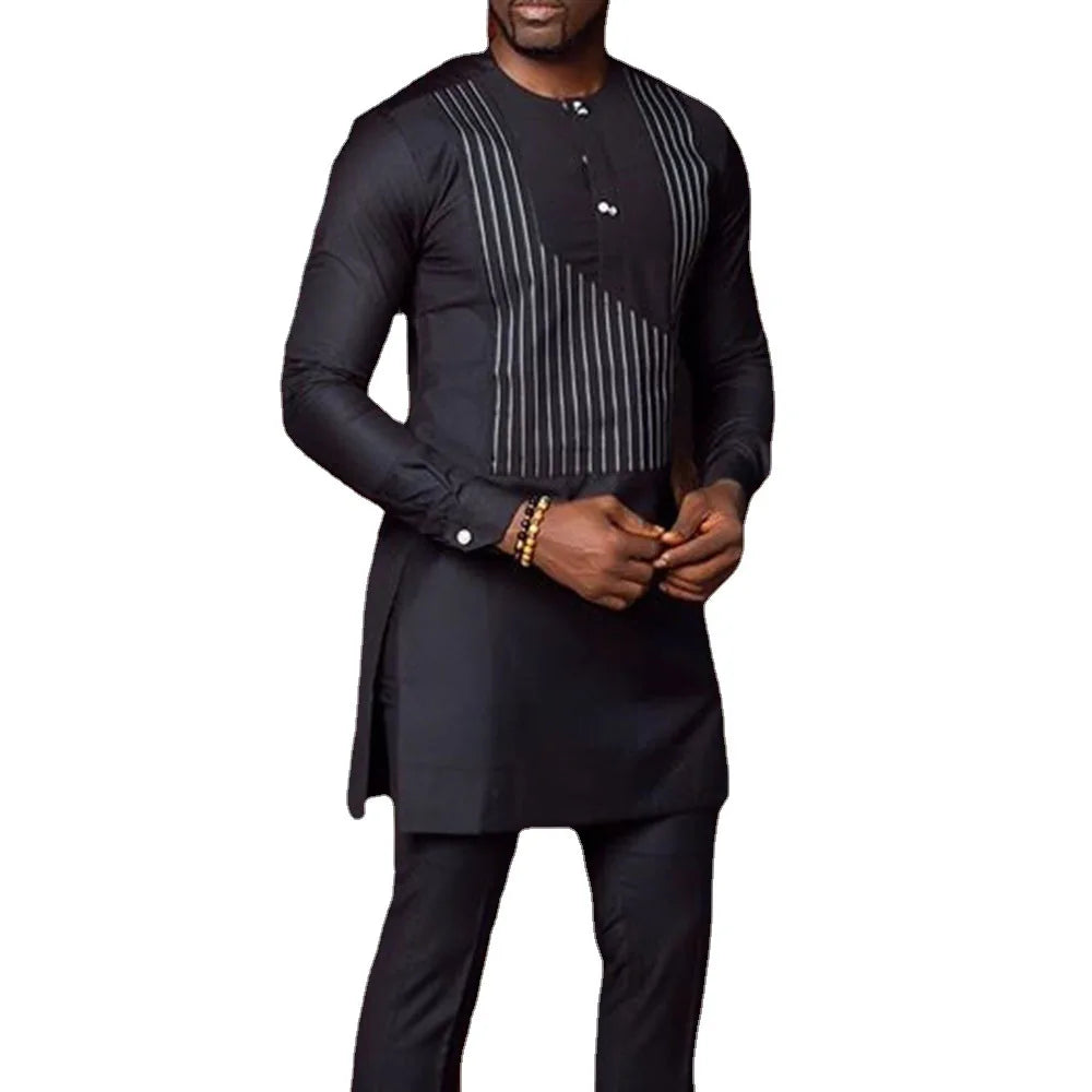 Primavera Verano Estilo de Moda Hombres Africanos Manga Larga Poliéster Tallas Grandes Camisetas Dashiki Ropa Africana para Hombre M-4XL Sin Pantalón