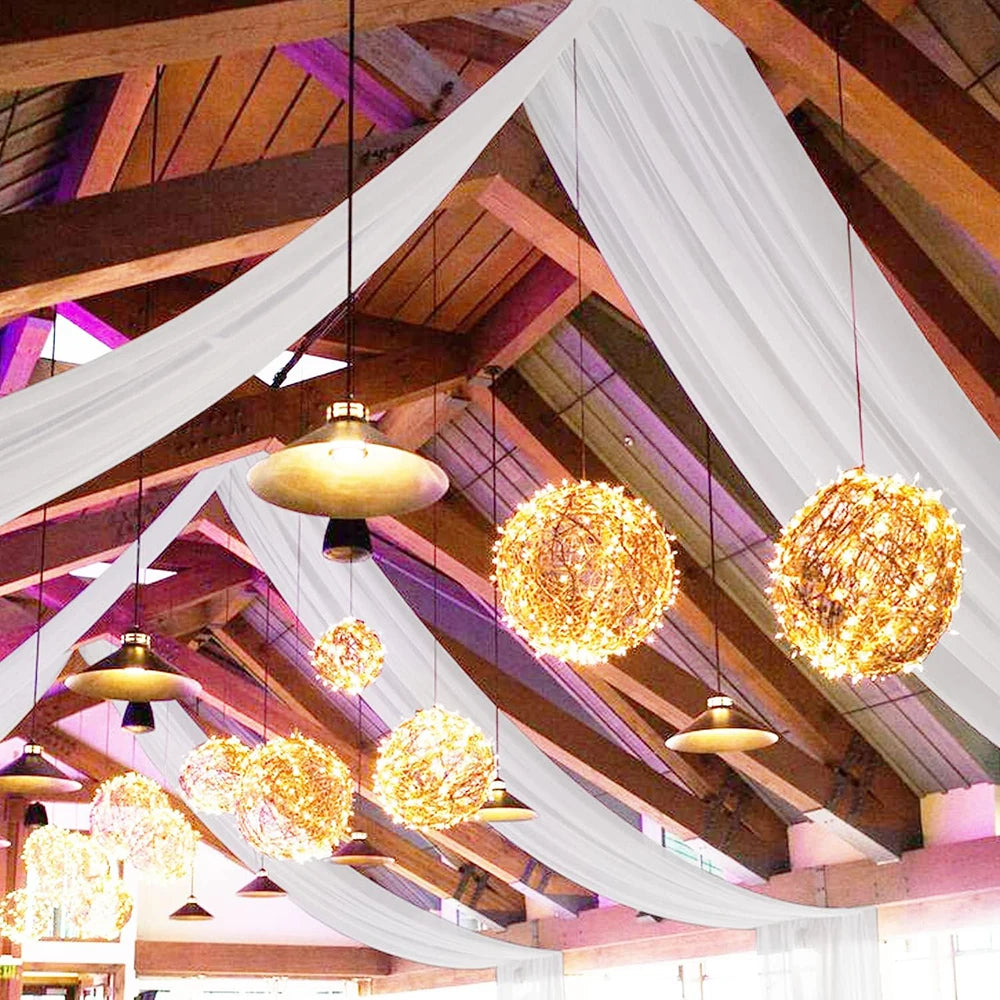 Bryllupsgardiner Takdekorasjon Chiffon Gjennomsiktig Gardin til Bryllupsmottak Bursdagsfest Buegardiner Telt Soverom Bakteppe