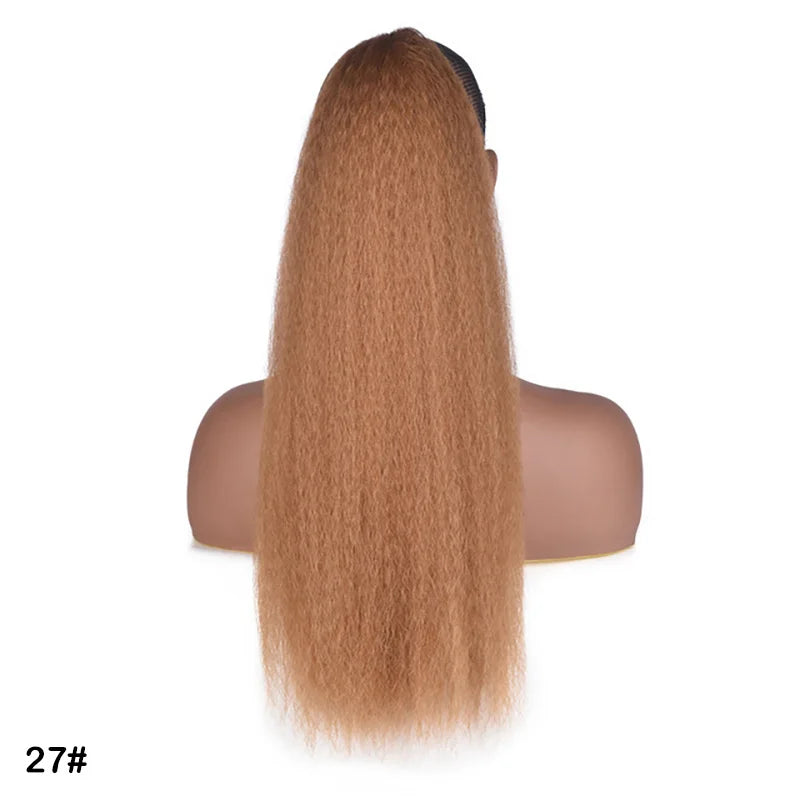 Extension synthétique afro queue de cheval longue, yaki bouclée, crépue, ondulée, douce, résistante à la chaleur, cheveux noirs pour usage quotidien féminin
