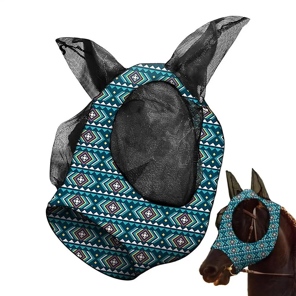 Masque pour cheval avec oreilles, protection anti-mouches respirante, ouverture réglable pour la crinière, équipement équestre, protection UV, fournitures pour animaux de compagnie