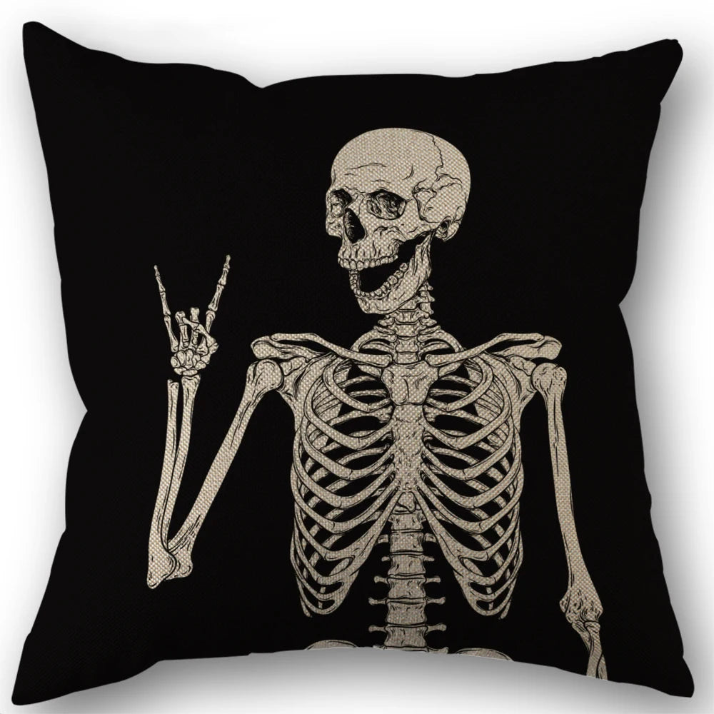 1pc, Spooky Skull Pillow Cover for Gothic Halloween Decor for Living Room, Sofa, Car, Cushion Cover And Home Party Pillowcase