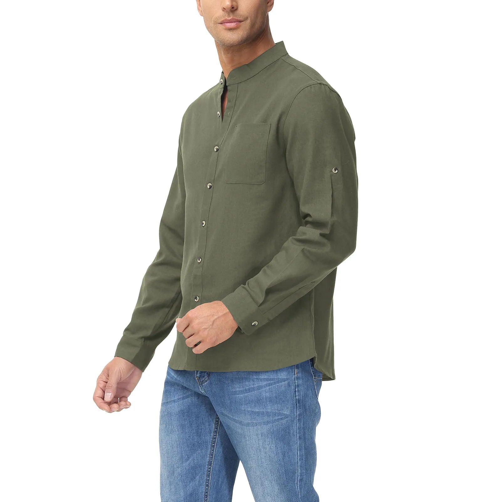 Men's Fashion Collar Henley Shirts Solid Color Casual Shirt for Vacation Men Business Casual Shirt Summer Breathable Daily Shirt