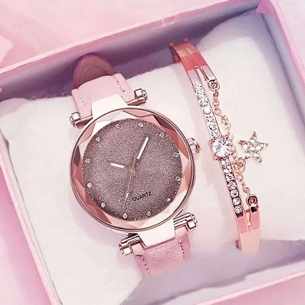 1/2PCS New Luxury Rhinestone Bracelet Watch Starry Sky Watches Ladies Wristwatch Relogio Feminino Reloj Mujer Montre Femme Clock