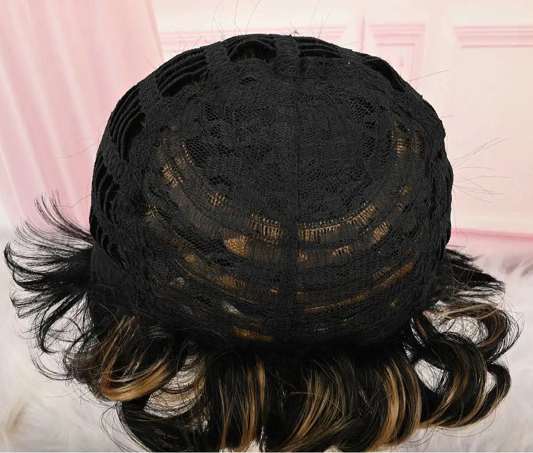 Black & Blonde Curly Pixie Wig