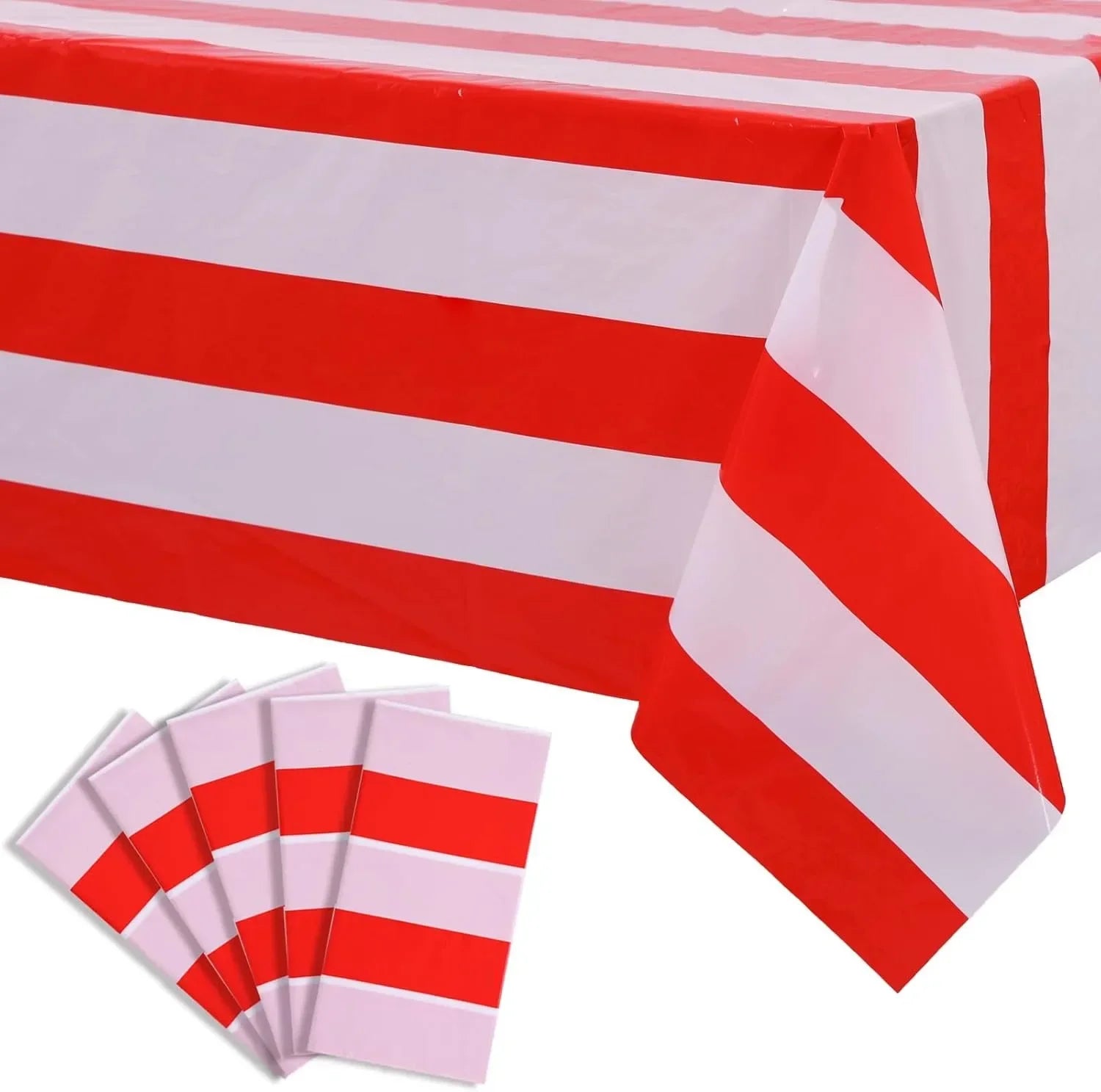 1 PC Blue&White Striped Tablecloth, Waterproof Plastic Table Cover, Rectangular Table Cloths for Shower Nautical Theme Party