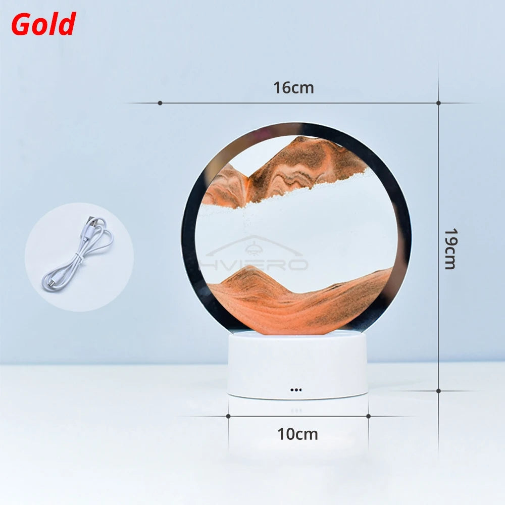 LED Table Lamp Atmosphere Night Light Decoration Quicksand Painting Creative Round Glass Three Dimensional Decompression Bedroom