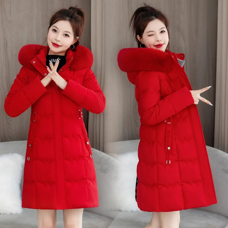 Parkas con Capucha Abrigos Mujer Chaquetas de Largo Medio Liso Cremallera Bolsillo Cintura Ajustada Cordón Manga Larga Gruesa Informal Invierno 2025