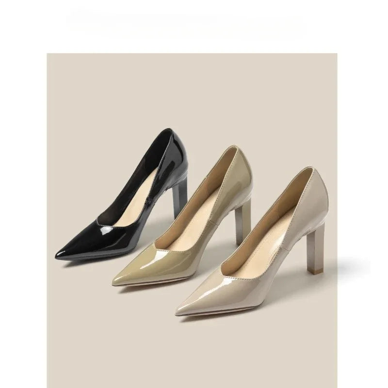 Square Heels Pumps Women Shoes Patent Leather Sexy Wedding Party Official Leisure Super Big Szie
