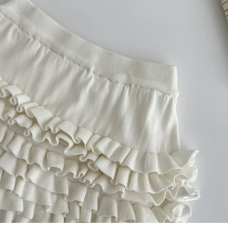 2 Two-Piece Knitted Skirt Sets Stylish Sleeveless Tank Tops and High Waist Layered Mini Skirts Black White Outfits Women Suits
