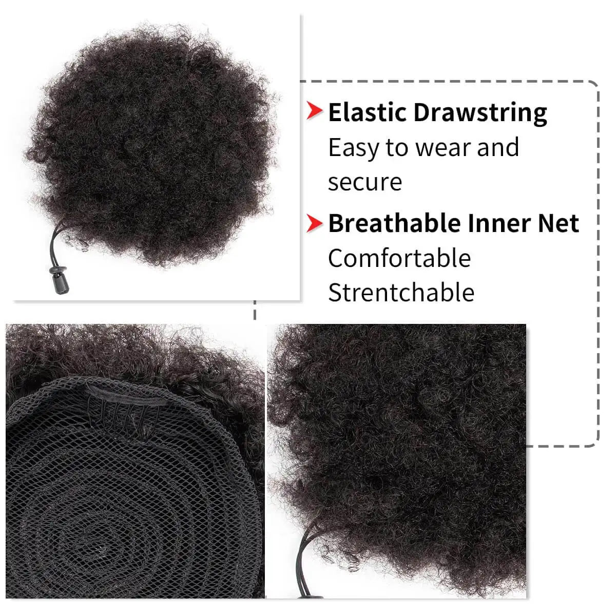 Accessoires capillaires queue de cheval synthétique 6 pouces Afro Puff avec cordon de serrage, cheveux crépus bouclés doux, chignon élastique pour enfants et femmes