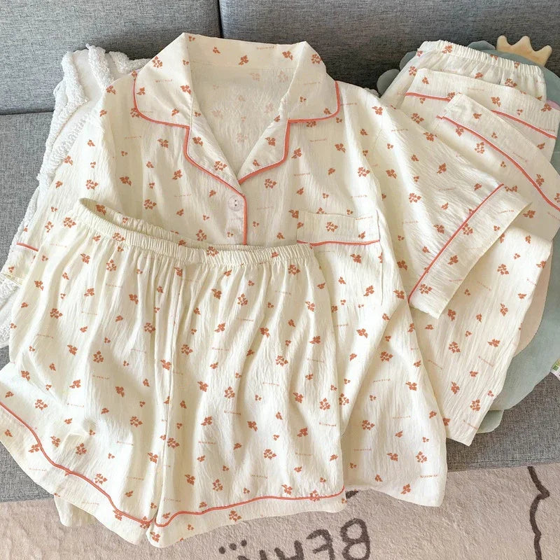 Women Pajamas Sets Short Sleeve Nightwear Top and Pants Sleepwear 3 Piece Pjs Loungewear Fashion Print Pyjamas Set Nightwear