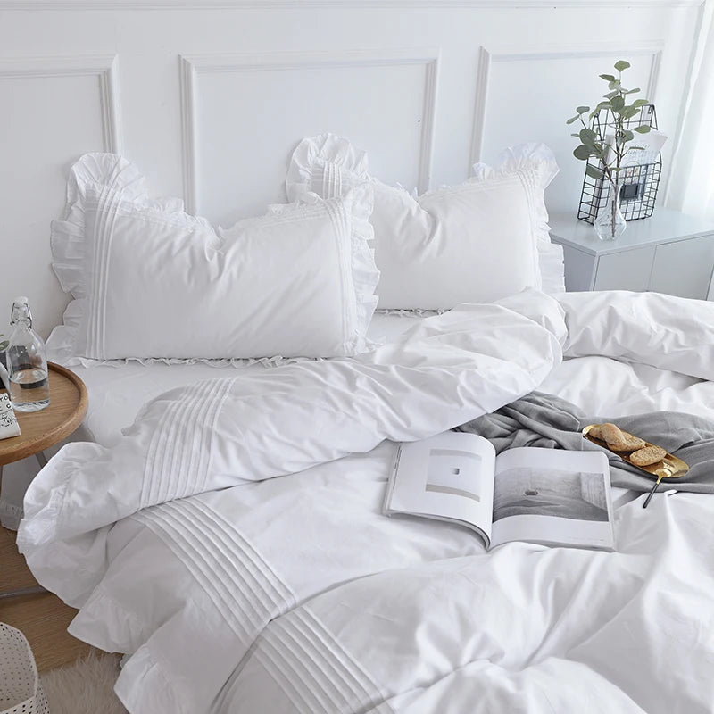 White Ruffle Duvet Cover 100% Premium Cotton Soft Breathable Farmhouse Boho Bedding Comforter Quilt Cover (No Pillowcases Sheet)