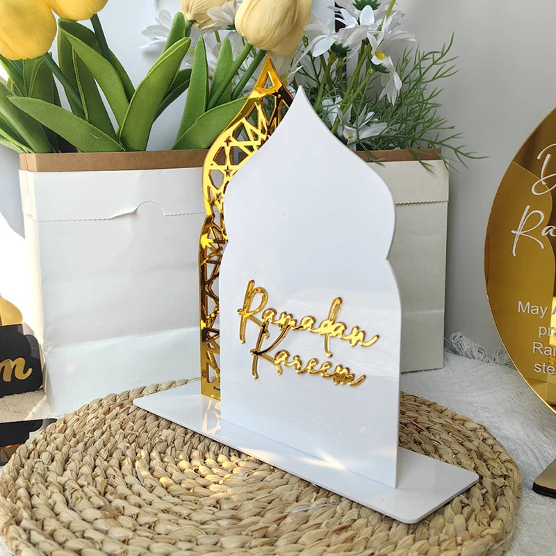1 juego de decoración acrílica islámica para mesa, mezquita, castillo, artesanía, bricolaje, ornamento de mesa, Eid Mubarak 2025 para el hogar