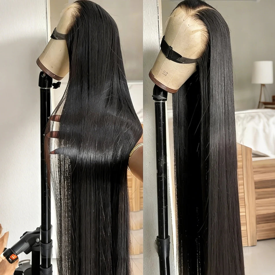 Peluca rizada 13x6 de cabello humano 40 42 pulgadas Pelucas frontales de encaje de onda profunda de cabello humano 250% de densidad Pelucas frontales de encaje HD de cabello humano pre-arrancado