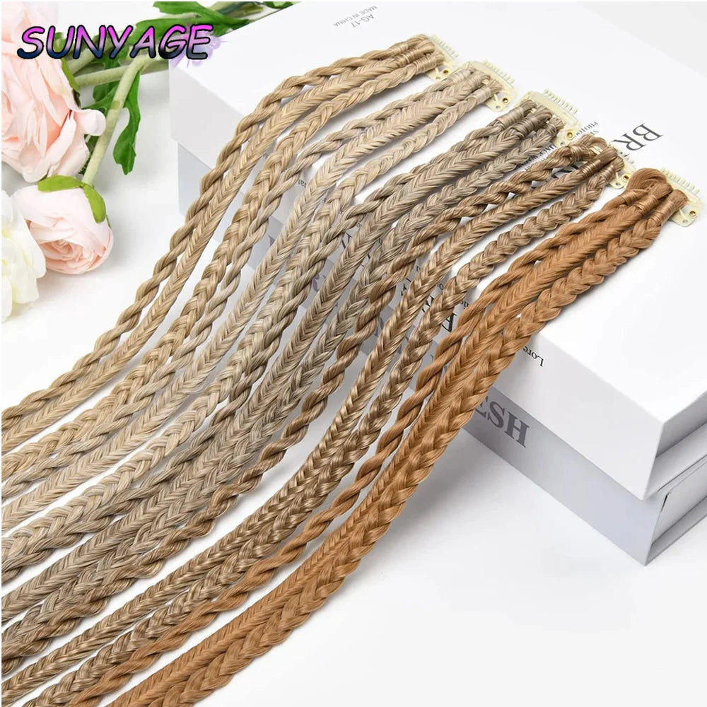 Synthetic Wig Braids With Clip Boxing Braid Dreadlocks Clip In Hair Extension Dirty Braids Boxer Braid Heat Resistat Hairpieces