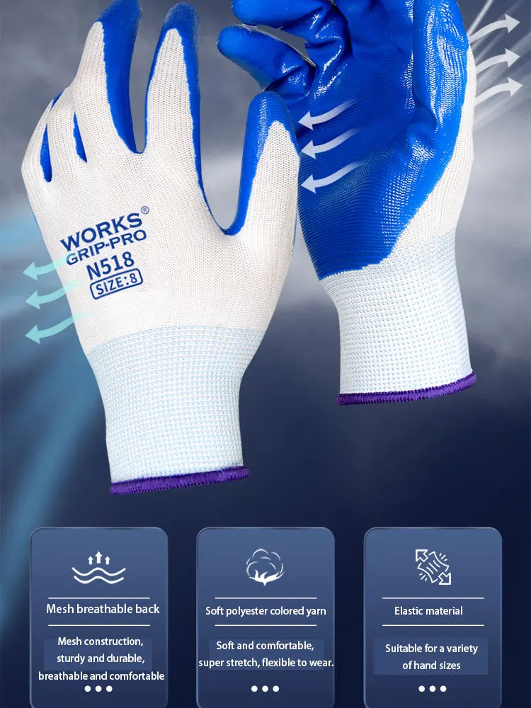 3 Pairs Of Non-slip Wear-resistant Breathable Nitrile Gloves Industrial Labor Building Construction Safety Non-slip Work Gloves