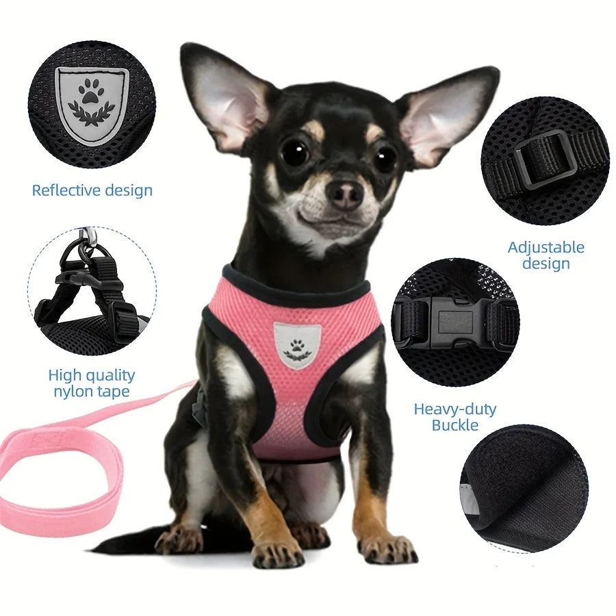 Arnés Ajustable para Gatos, Malla Transpirable Antiescape con Chaleco Reflectante y Correa de 1.5 m - Seguro, Duradero para Aventuras al Aire Libre
