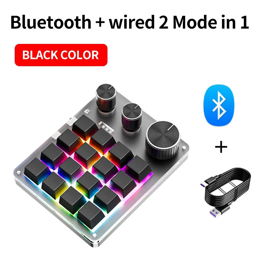 16 Keys 3 Knobs Mechanical Gaming Keyboard USB Wired Bluetooth-Support/ 2.4G Programming Macro Keyboard Custom Hot-swap Keypad