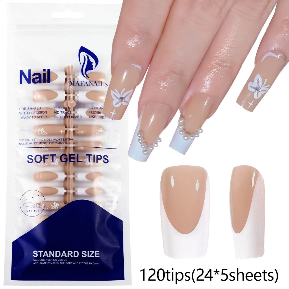 120pcs Black Edge Super Long French False Nail Removable Ballerina Coffin Almond Fake Nail Artificial Acrylic Press On Nail Tips