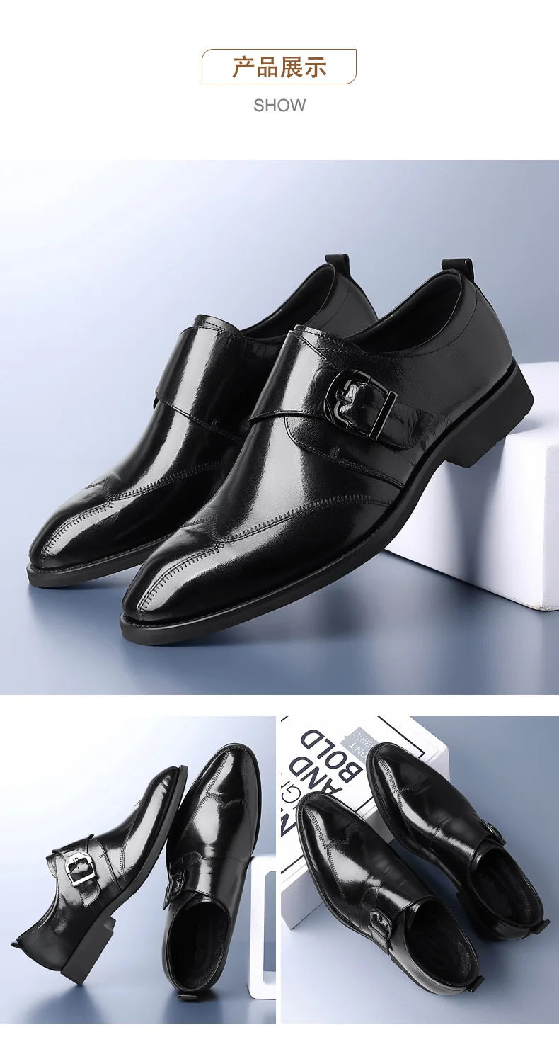 Zapatos de vestir de negocios para hombre con cierre, zapatos de cuero formales para hombre, calzado Oxford, mocasines Oxford de cuero de alta calidad para hombre