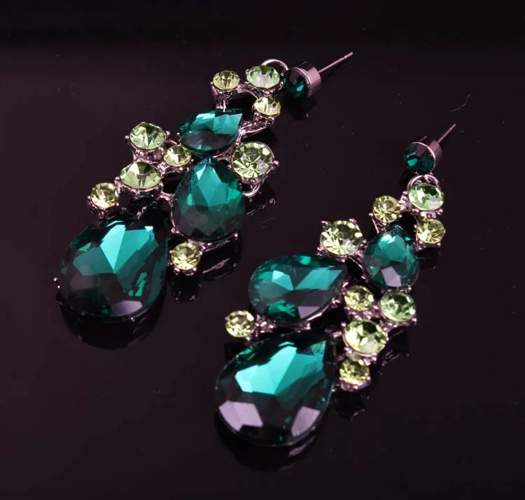 Luxury Super Shiny Colored Gems Crystal Jewelry Set Trendy Necklace Earring Women Wedding Bridesmaid Accessories Gift Wholesale