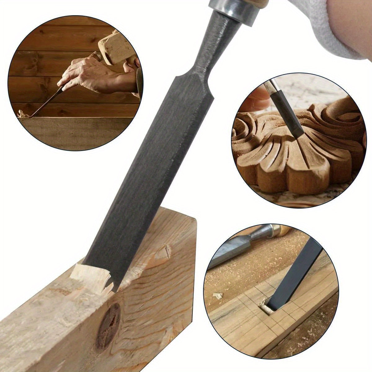 Juego de 4 cinceles para tallar madera de 8/12/16/20 mm, profesional para carpintería con herramientas ergonómicas para tallar madera, herramientas auxiliares de bricolaje