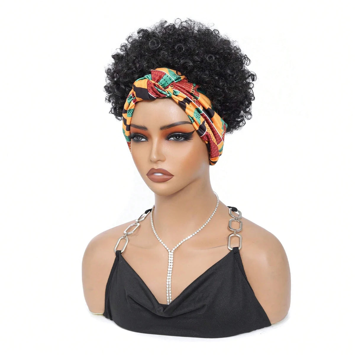 Pelucas negras con diadema para mujeres, peluca rizada afro Kinky con cabello sintético corto y diademas adjuntas