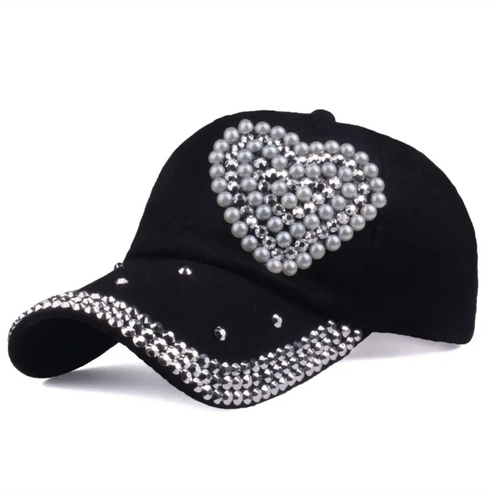 Rhinestone Heart Ponytail Cap