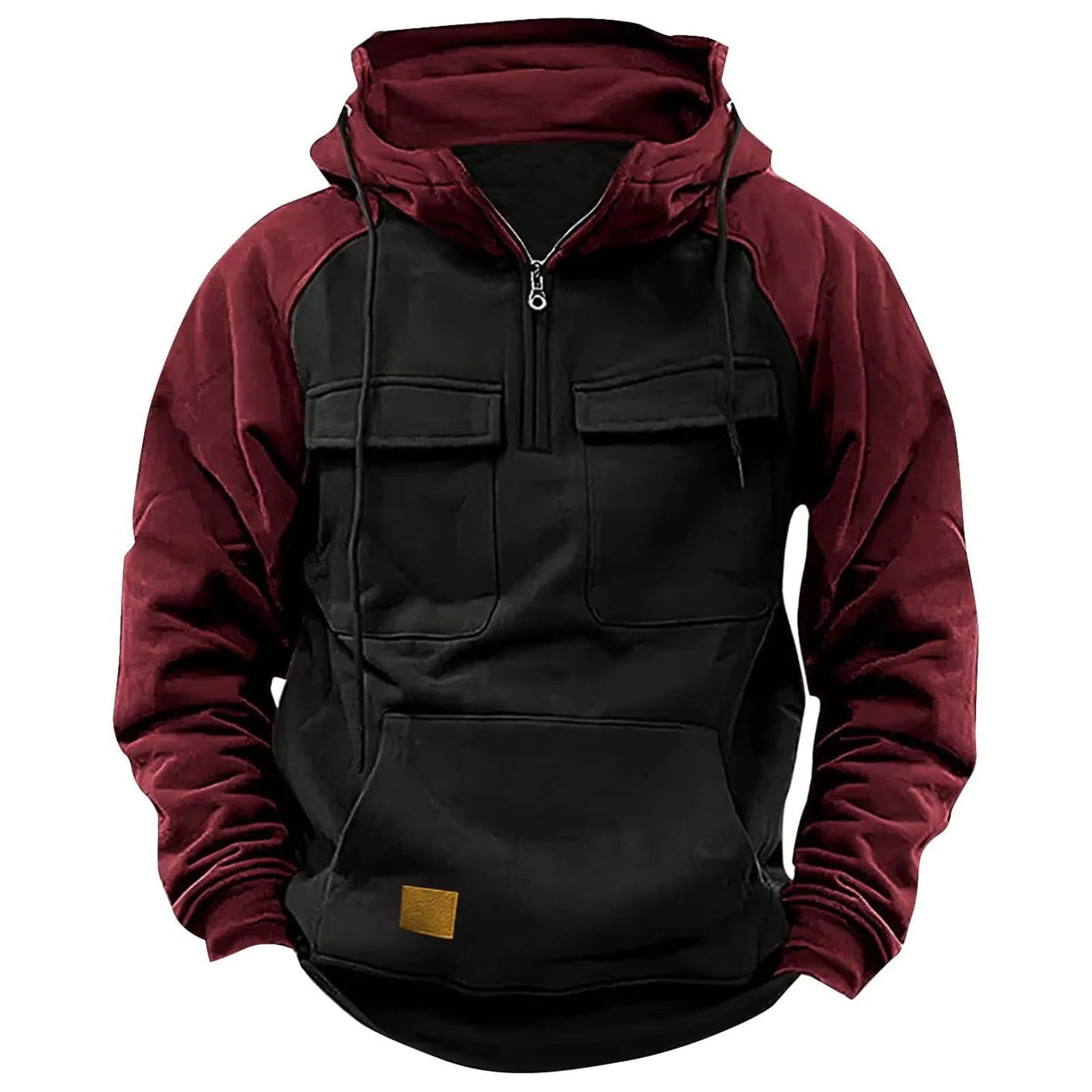 Men's Pullover Sweatshirts Spring Autumn Hooded Sweatshirt Patchwork Loose Hoodies With Pockets Long Sleeve Casual Streetwear
