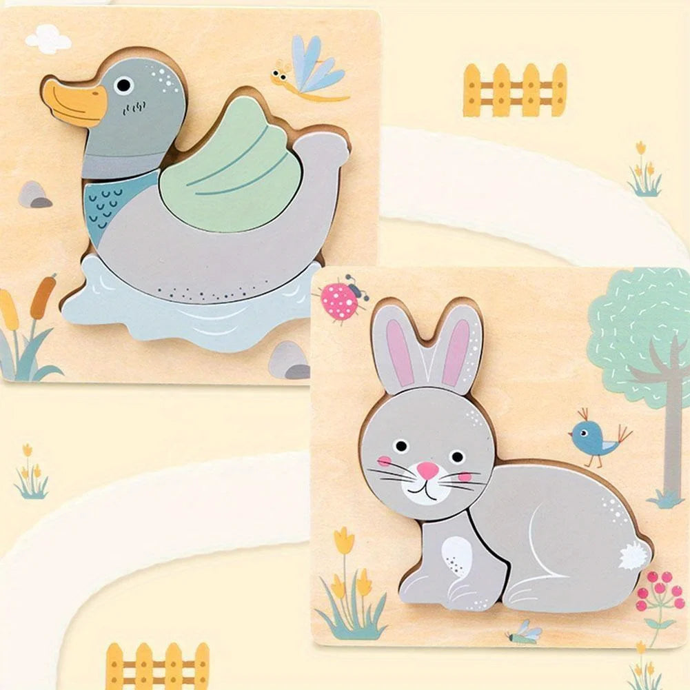 3D Wooden Cartoon Animals Cognitive Puzzles For Kids Children's Wooden Puzzles Toys Colors Shapes Baby Educational Toys Game