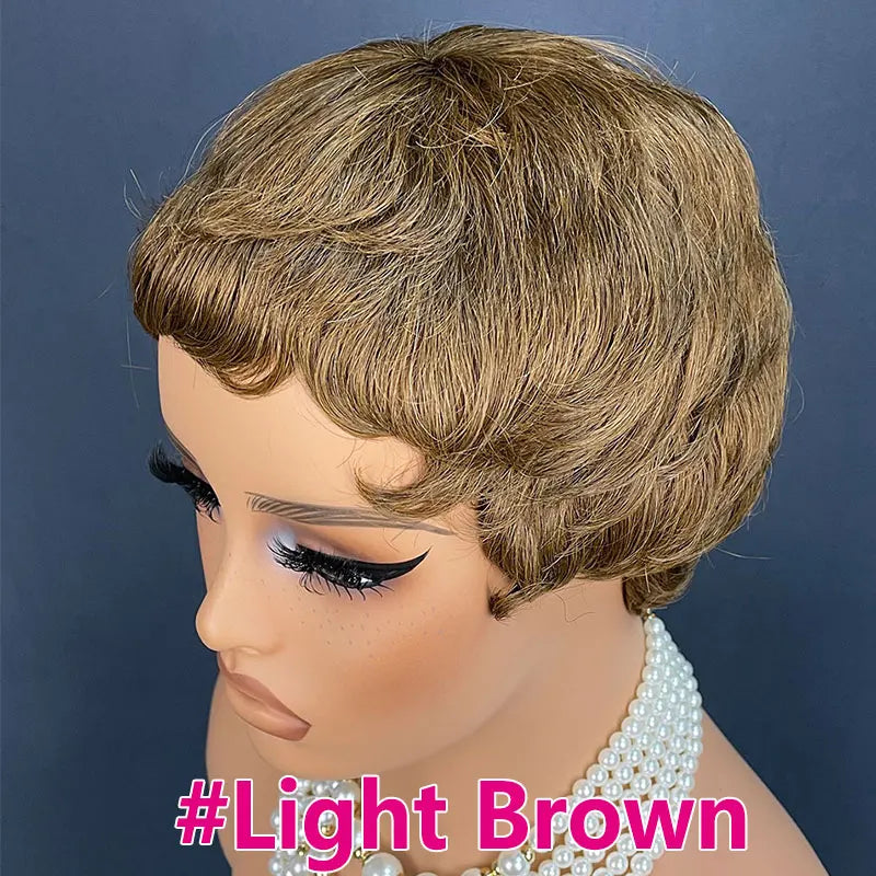 Pixie Cut Human Hair Wigs Short Wigs for Women Color 30 Layered Pixie Wig With Bangs Blonde Full Machine Made Wig On Sale