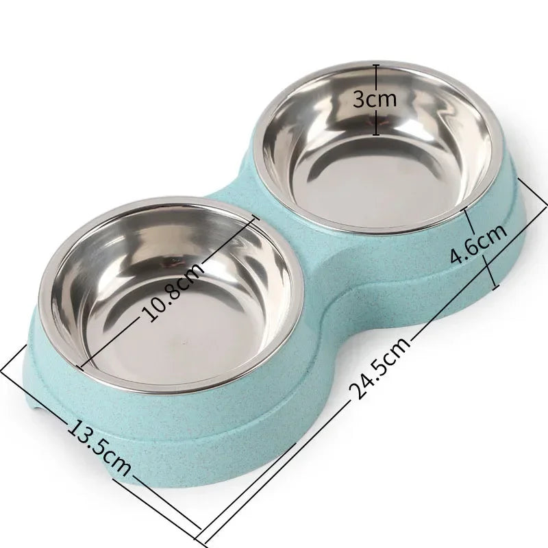 Small Dog Accessories Double Pet Bowls Stainless Steel Pet Drinking Dish Feeder Dog Food Water Feeder Cat Puppy Feeding Supplies