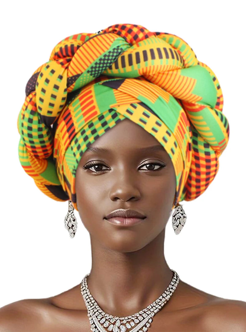 New African Print Twisted Large Braid Turban Hat Muslim Hijab Hat Elastic Head Wraps Headscarf Ramadan Headscarf Beanie Hats