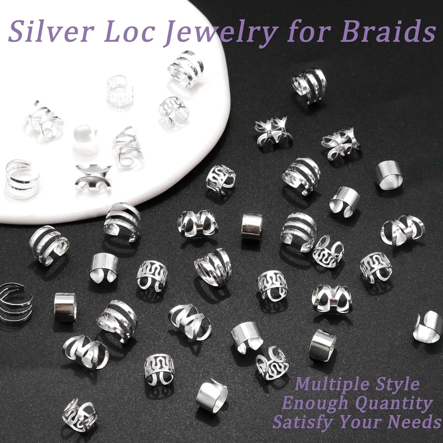 40pcs/set Hair Jewelry for Braids Gold Hair Cuffs Multi Style Rings Adjustable Hair Beads for Braid Dreadlock Accessories