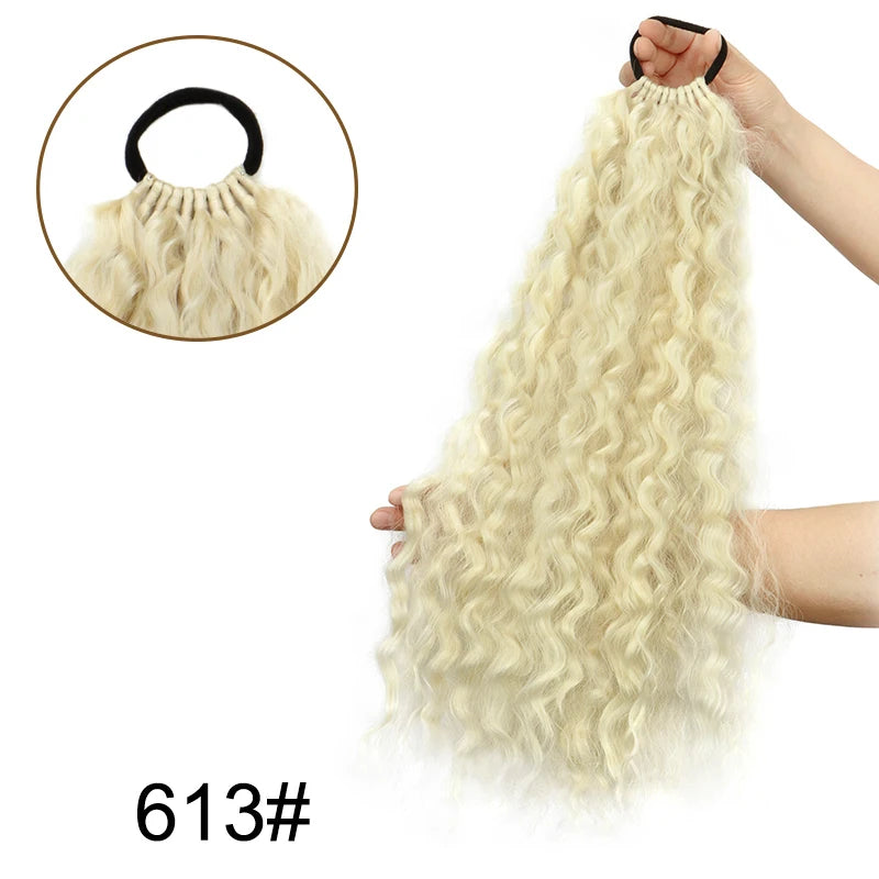 18Inch Synthetic Long Kinky Curly Afro Ponytail Hair Extension Elastic Rubber Band Fluffy Hairpiece for Women Daily Use