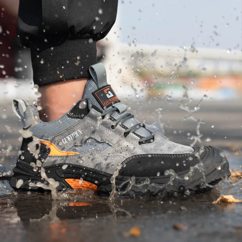 Zapatos de seguridad para hombre con puntera de plástico, botas de seguridad ligeras y a la moda, zapatillas de trabajo cómodas, anticalado, calzado indestructible.