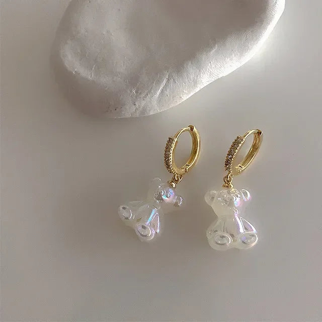 Pendientes colgantes de oso de gominola de acrílico bonitos para mujer, pendientes de aro de oso arcoíris CZ, joyería dulce de niña, moda coreana 2022
