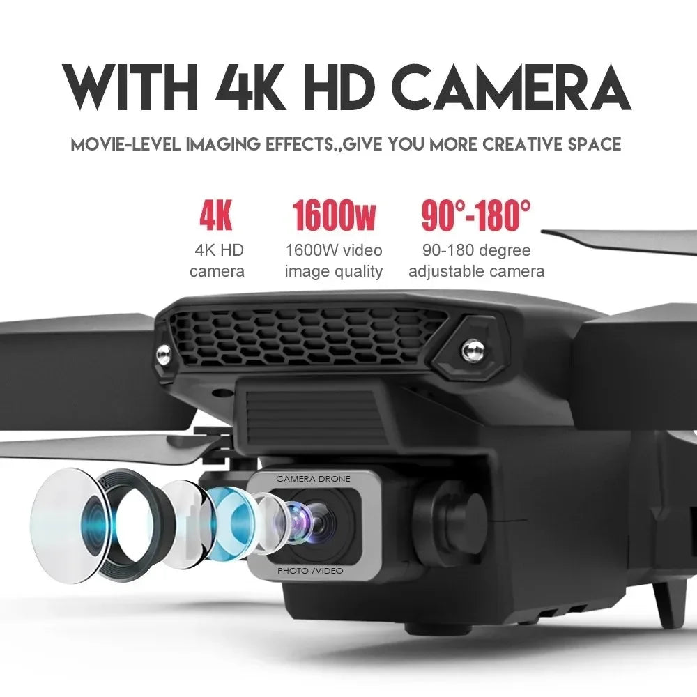 E88Pro RC Drone 4K Professinal With 3 Battery 1080P Wide Angle HD Camera Foldable Helicopter WIFI FPV Height Hold Gift Toy