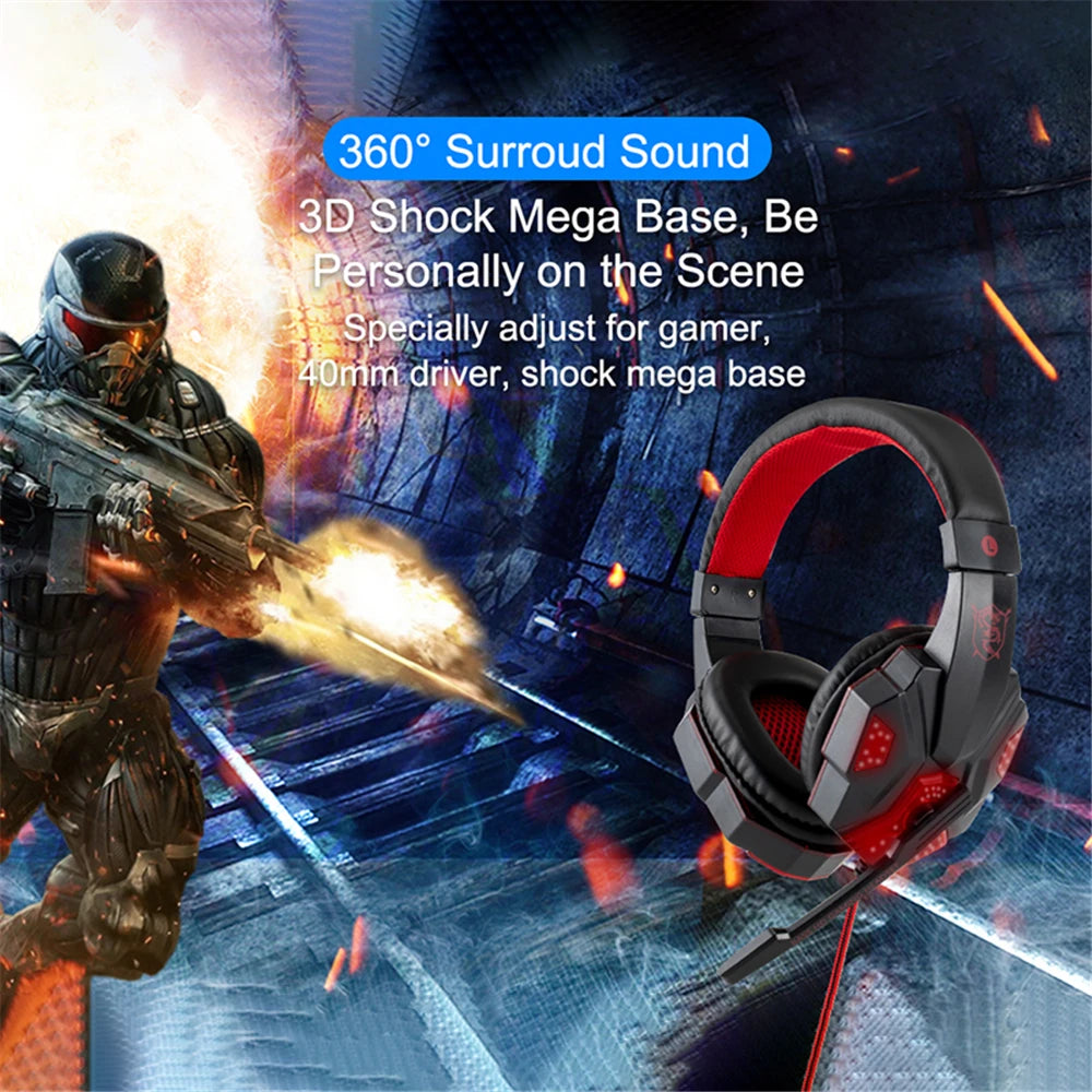 New Gaming Headset Headphones With LED Light Mic Stereo Earphones Deep Bass For PC Computer Gamer Laptop Auriculares For PS4 Xbo
