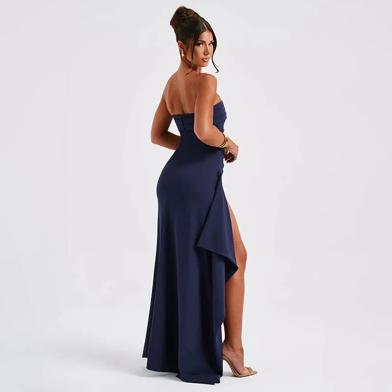 Women Summer Slash Neck Strapless Party Evening Dress Casual Sleeveless High Slit Long Dress Elegant Backless Sexy Dress