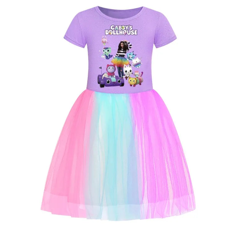 Newest Gabby Doolhouse Clothes Baby Girl Gabbys Cat Dress for Kids Girls 11 To 12 Children Summer Short Sleeve Princess Vestidos