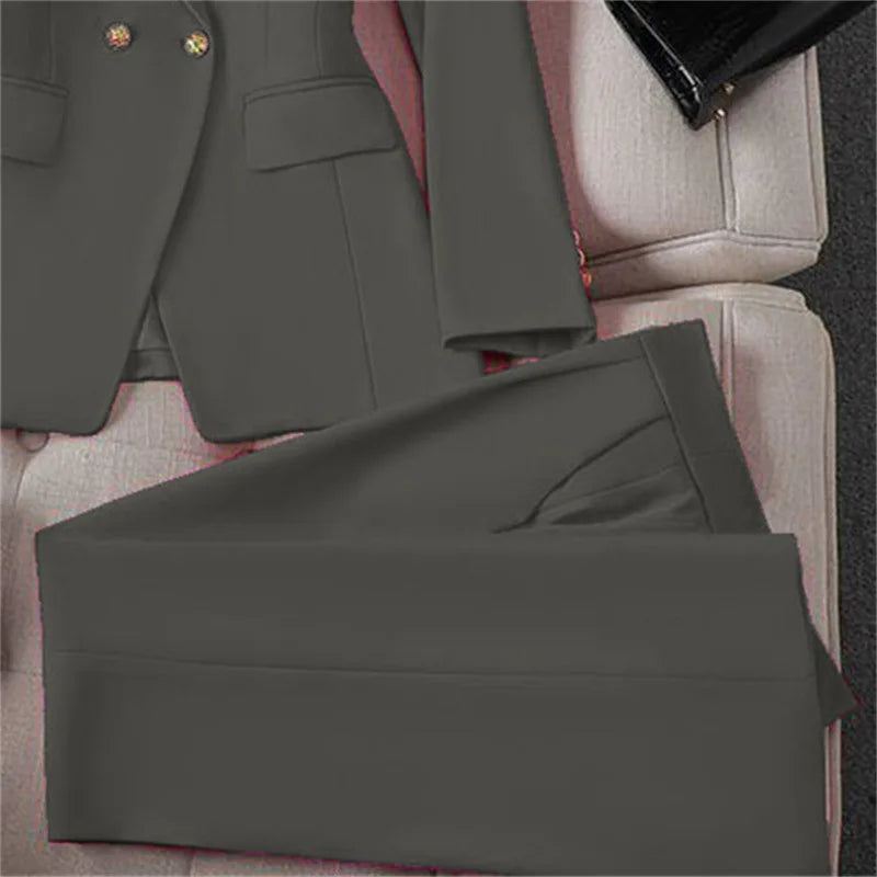 Casual Long Sleeve Blazer Pant Sets Suits For Woman Fashion 2 Pieces Set For Women Office Lady Coats Jackets