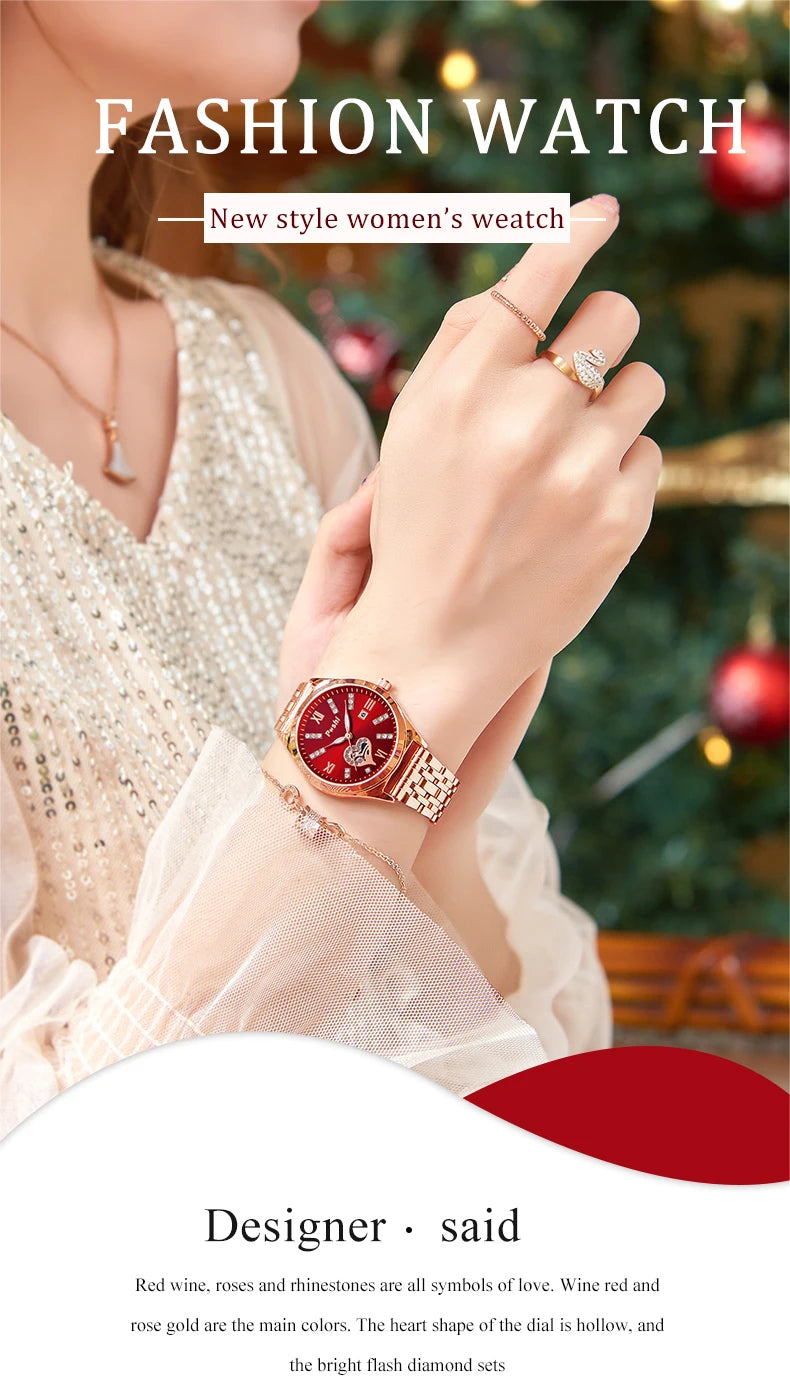 POSHI Women Watches Fashion Stainless Steel Date Ladies Wristwatch Waterproof Quarzt Watch Girlfriend Gift Relogio Feminino