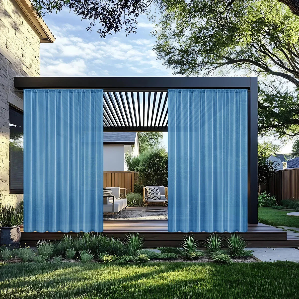 1pc Modern Waterproof Outdoor Curtain,  Solid Window Screen, Sheer Curtains for Terrace Balcony Showcase, Summer Curtains