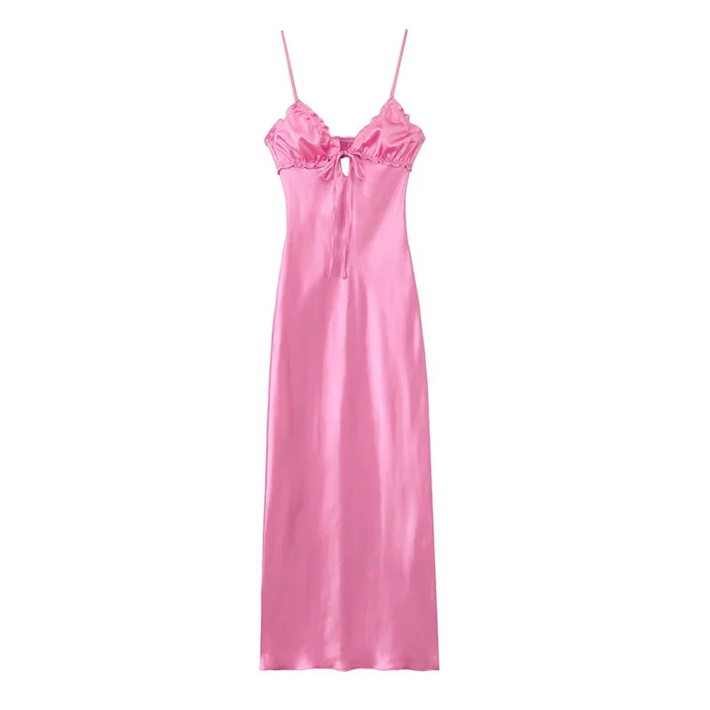 women's clothing summer new beach style fashion temperament elegant satin texture ruffled sling midi dress 3573/331