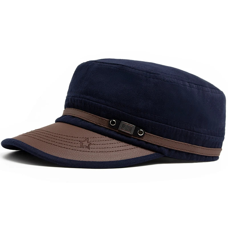 Flat Hat Women Fashion PU Leather Brim Men Baseball Cap Soft Cotton Cloth Casual Visor Trucker Hat Autumn Summer Adjustable