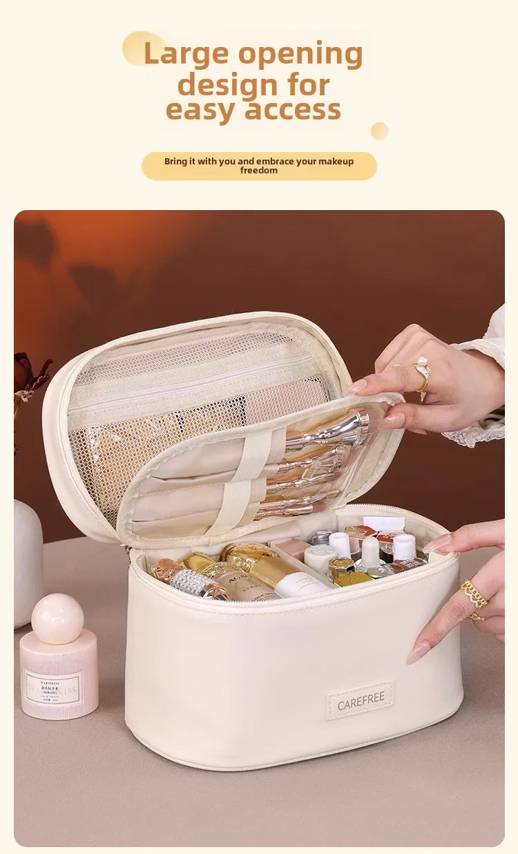 Makeup Bag for Women Large Capacity Travel Cosmetic Organizer with Brush Holder Waterproof Toiletry Pouch Portable Makeup Case