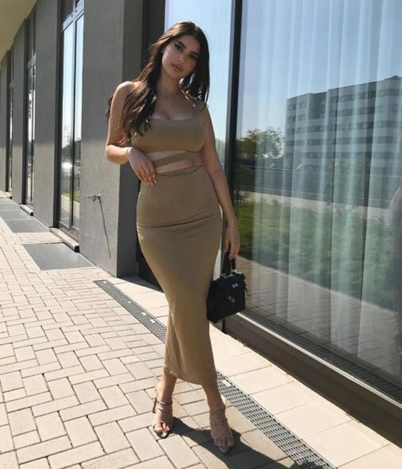 Summer New Women's Skirts Sets Strapless Cutout Crop Top+High Waist Stretch Tight Skirt Sets Fashion Lady Sexy Two-Piece Outfits