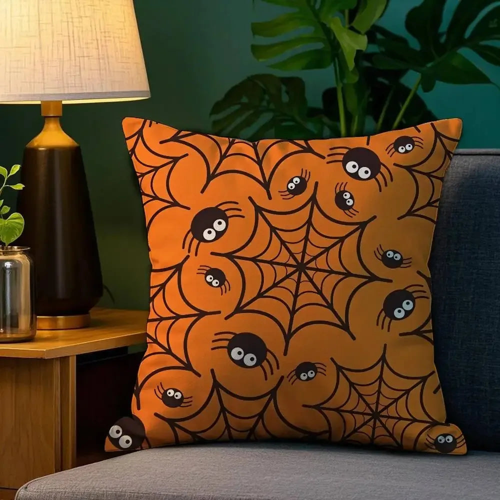 Halloween Horror Spider Web Printed Cushion Cover Sofa Decoration Home Printing Cute Cushion Cover Halloween Party Decoration